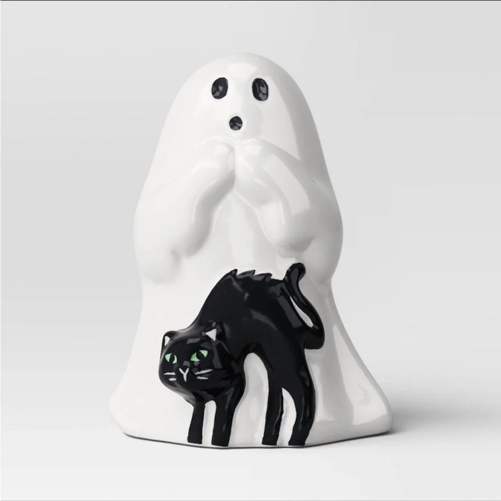 Target Hyde & EEK! Halloween SET OF 2 Ghost Bat & Ghost Cat Ceramic Figurines
